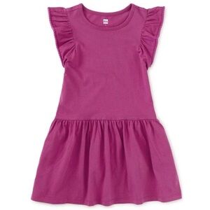 NWT Tea Collection Girl's "Mulberry" Pom-Pom Flutter Ruffle Sleeve Dress